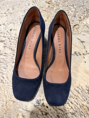 Gianni Bini Navy Suede Square Toe Pump Block Heel Preppy Classy
